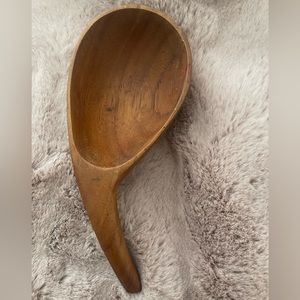 Vintage Wooden Carved Bowl Spoon Cup Scoop Trinket Flat Bottom